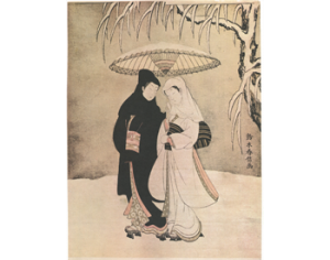 木版画　女性の美しさ 和傘 傘の美学：浮世絵に描かれた雨と人々の姿